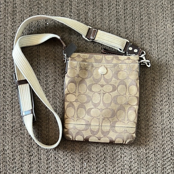 Coach Handbags - Coach Tan and Brown Crossbody Bag with Signature Monogram